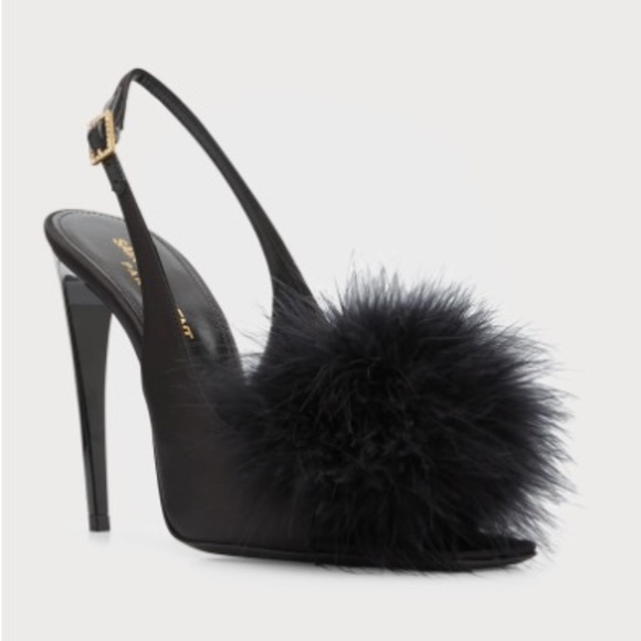 Saint Laurent Mae Feather Slingback Cocktail Sandals - Picture 2 of 12